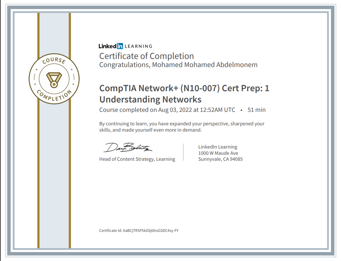 Certificate showing training completion