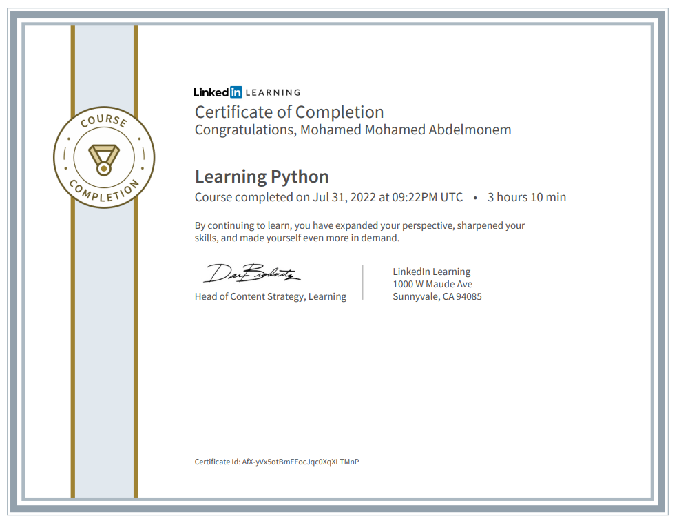 Certificate showing technical achievement
